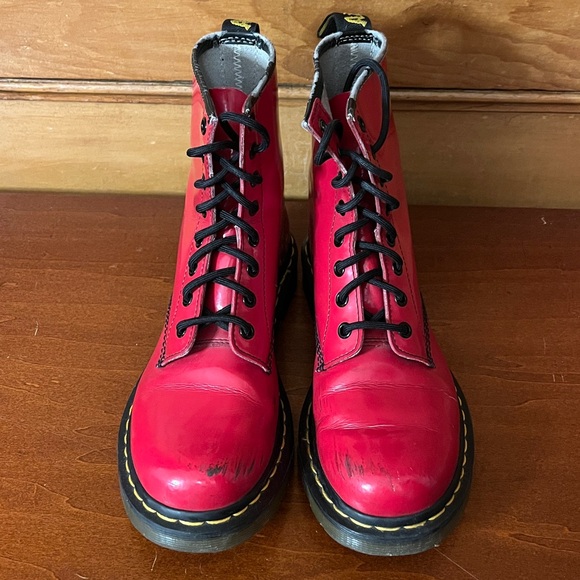 Dr. Martens 1460 Red Patent Leather Combat Boots - Picture 2 of 8